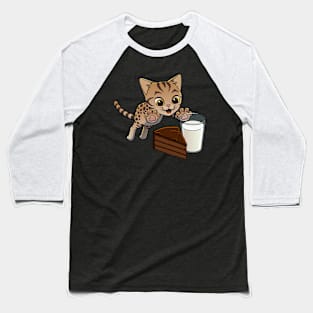 Savannah Cat excited to have Chocolate Cake with Milk Baseball T-Shirt